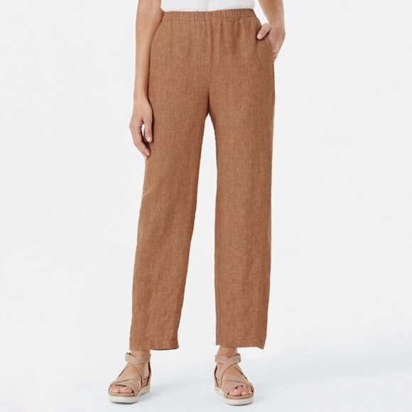 Eileen Fisher Washed Organic Linen Delave Lantern Pants Cinnamon M - Picture 1 of 11
